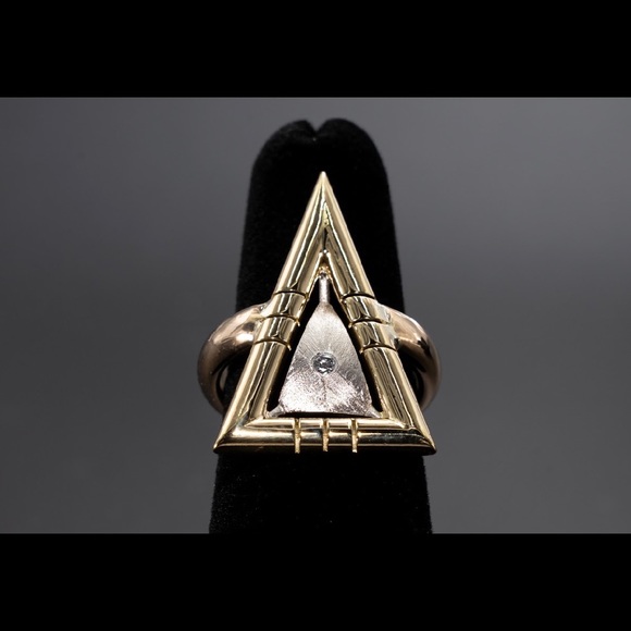 Deco Style Two Tone Gold Ring With Diamond Accent - Picture 1 of 2